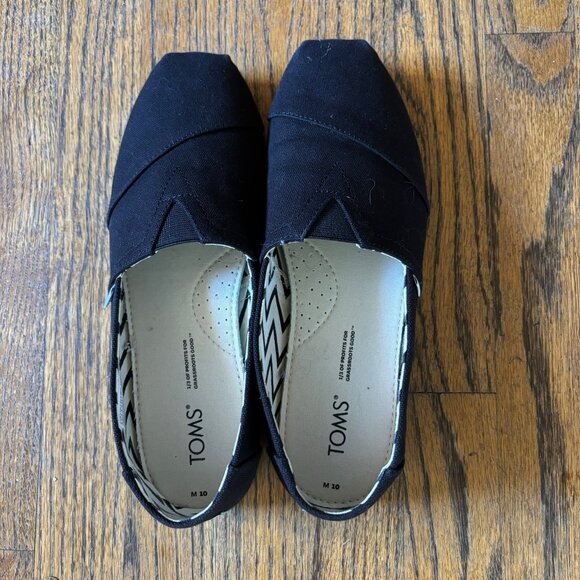 TOM'S ALPARGATA CANVAS BLACK/BLACK RECYCLED COTTON CANVAS SLIP ON SHOE MENS 10 - Picture 1 of 4